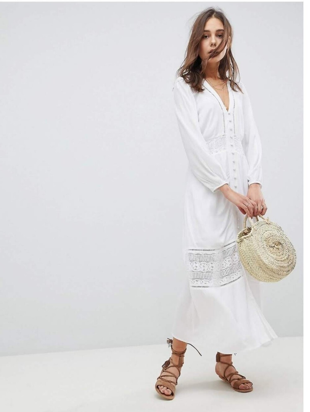 ASOS White Lace-Trim Maxi Dress
